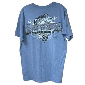 Browning Fishing Graphic T Shirt Mens Large Blue Buckmark Logo Fish Tee